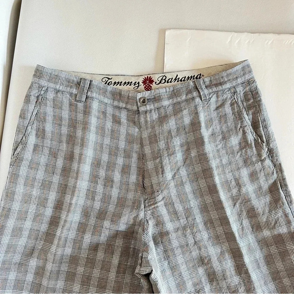 Tommy Bahama Size 36 Linen Silk Blend Shorts Blue Multi Plaid - Picture 4 of 7